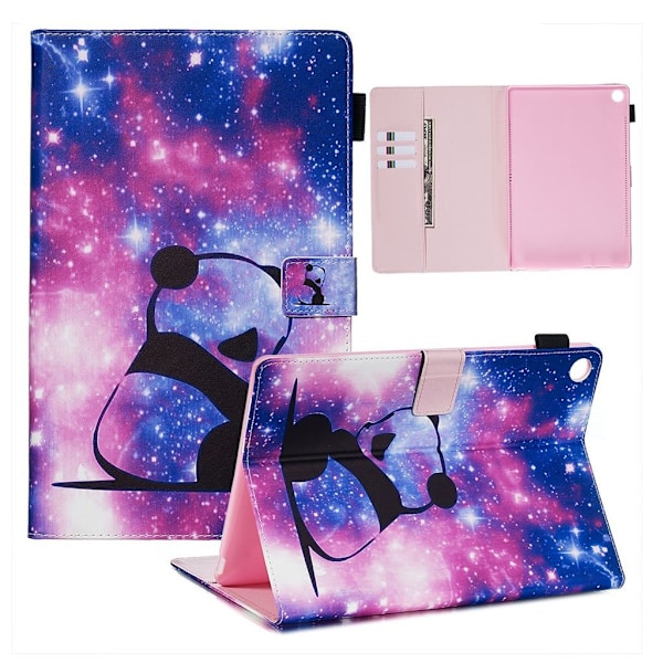 Huawei MediaPad M5 10 Livlige mønster læder flip etui - Panda Multicolor