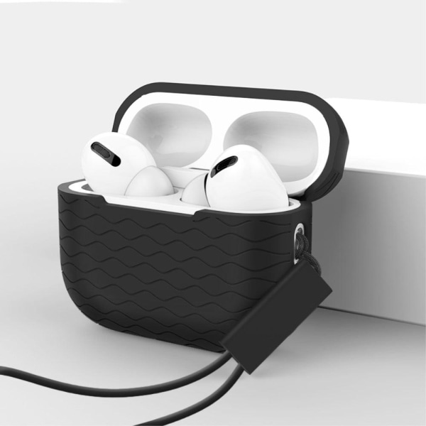 AirPods Pro 2 vågstrukturerat silikonfodral med rem - Ljusgrön Grön