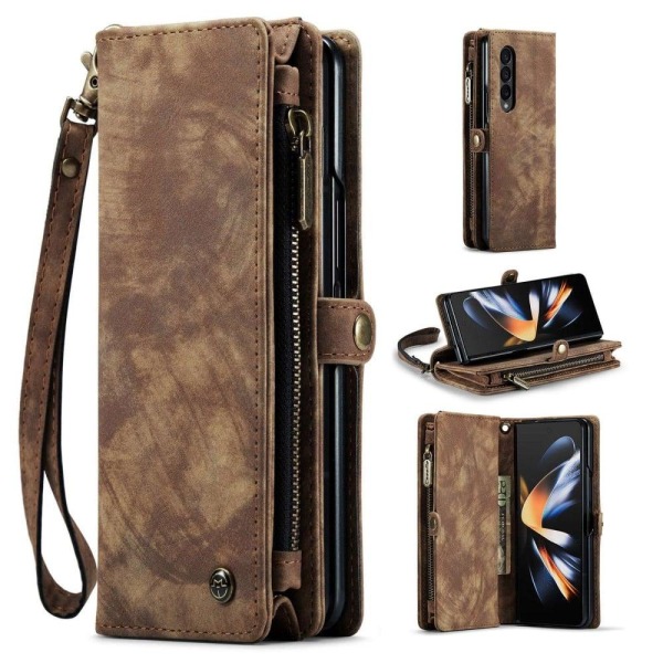 CaseMe Samsung Galaxy Z Fold4 Zipper Lompakko - Ruskea Brown