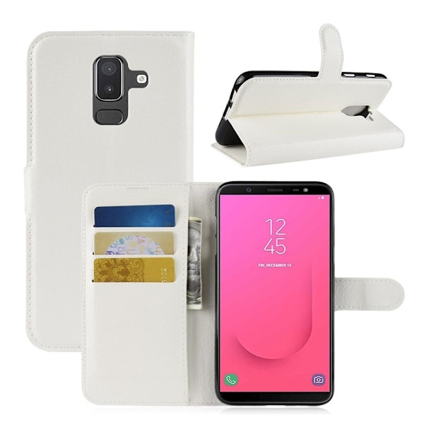 Samsung Galaxy J8 (2018) mobilfodral konstläder silikon plånbok stående - Vit Vit