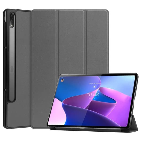 Lenovo Tab P12 Pro trefoldig flip-etui i skinn - Grå Silver grey