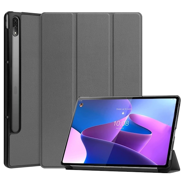 Lenovo Tab P12 Pro tri-fold flipomslag i læder - Grå Silver grey