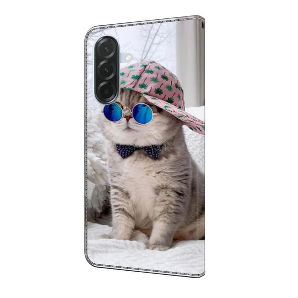 Samsung Galaxy A36 5G Plånboksfodral Mönster Tryck Stativ Läder Flip Telefonskal - Hattkatt Silvergrå