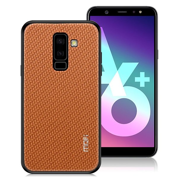 MOFI Samsung Galaxy A6 Plus (2018) mobilskal plast syntetläder silikon vävd textur - Brun Brun