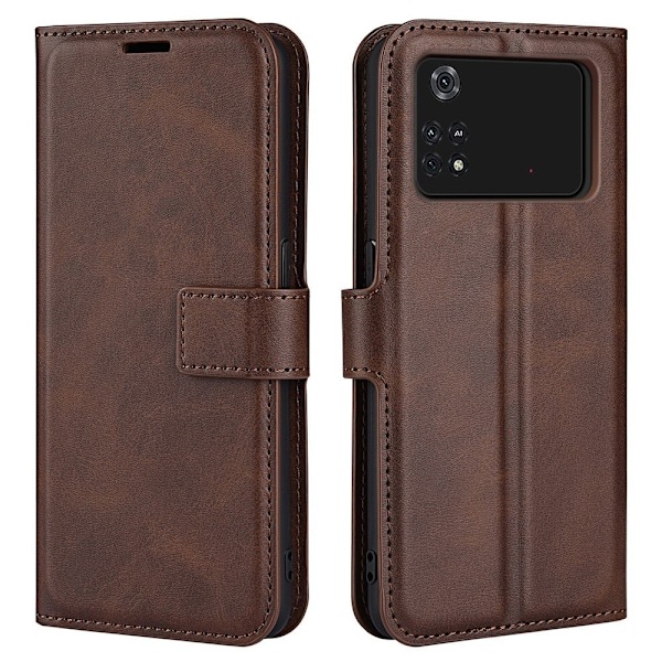 Hållbart konstläder Xiaomi Poco M4 Pro fodral med plånbok - Brun Brun