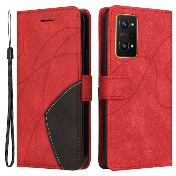 Texturerat läder Realme GT Neo 3T / Realme GT Neo2 fodral med handledsband - Röd Röd
