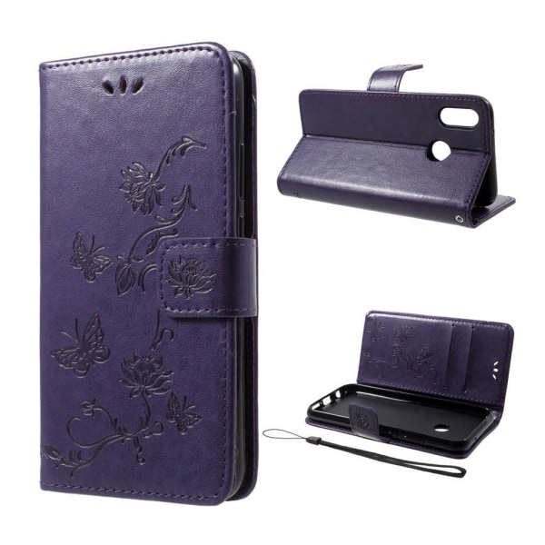 Huawei P20 Lite painettu Perhonen nahkainen suojakotelo - Tumma Purple