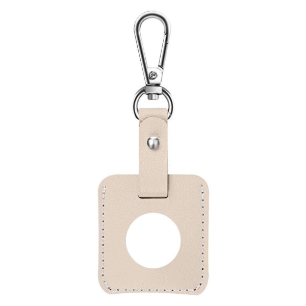 AirTags square shape leather cover with key ring - Creamy-white White