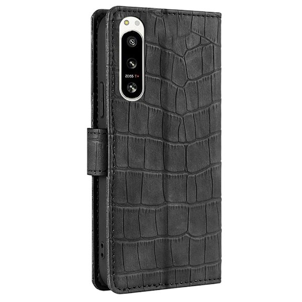 Krokotiilin Nahkainen Läppäkotelo For Sony Xperia 5 Iv - Musta Black