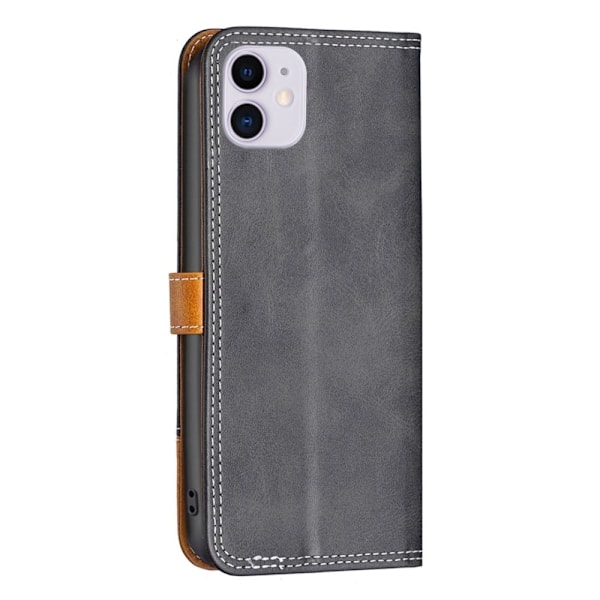BINFEN to-farvet iPhone 11 læderetui - Sort Black