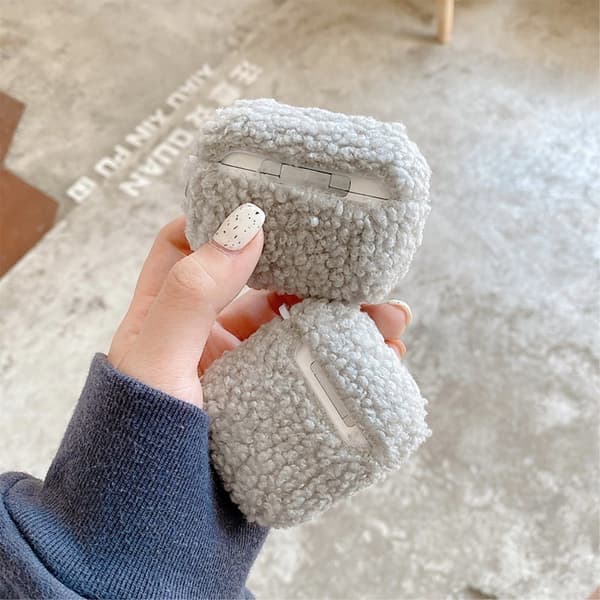 AirPods Pro 2 fodral i plyschstil med spänne - Grå Silvergrå