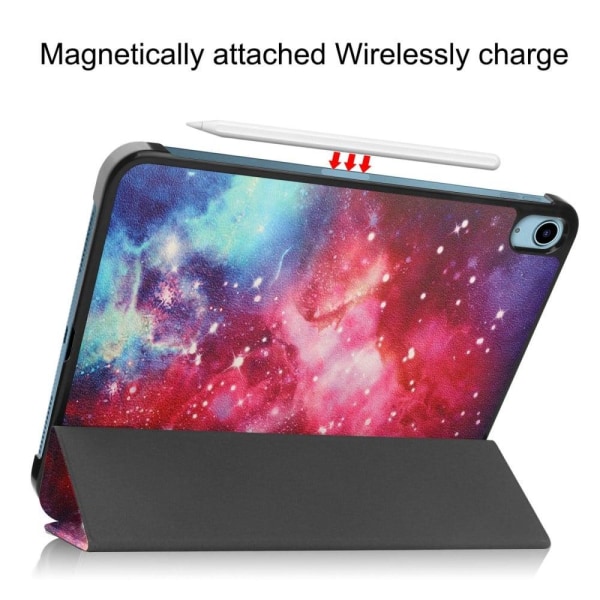 Tri-fold stander etui iPad 10.9 (2022) Pattern Printing Anti-fall Anti-wear Folio Flip Vegansk Læder Tablet Cover - Stjernehimmel Multicolor