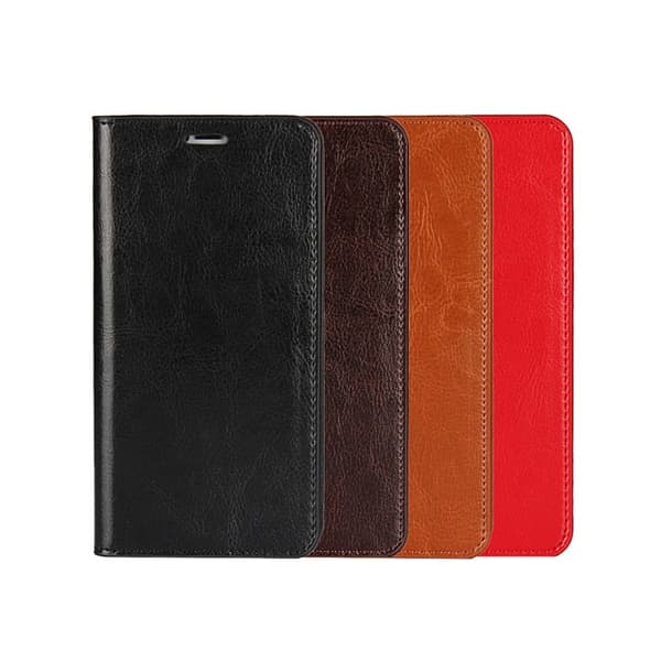 iPhone X flip cover i ægte læder med skørt hesteskind - Rød Red