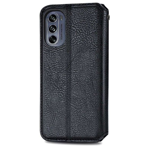 Læder Etui med A Stilfuldt Rhombus Tryk til Motorola Moto G62 5G - Sort Black