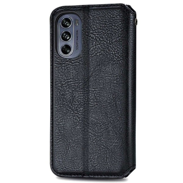 Läder Motorola Moto G62 5G fodral med romb-design - Svart Svart