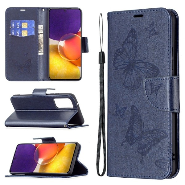 Butterfly Samsung Galaxy A82 5G Flippetui - Blå Blue