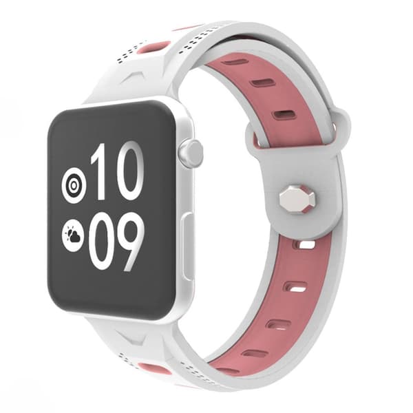 Apple Watch Series 4 44mm klockarmband i silikon med prickdesign - Vit / Rosa Rosa