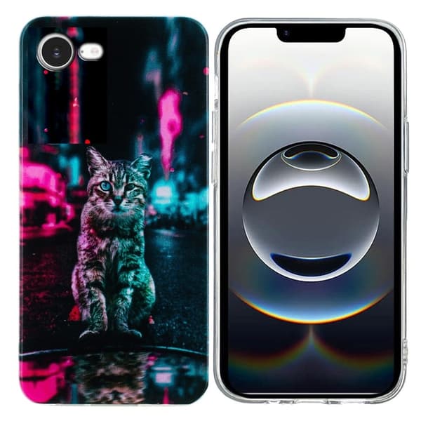 iPhone 16e-etui Blødt, fleksibelt telefonbagcover med mønsterudskrivning - Trafiklys-Kat Multicolor