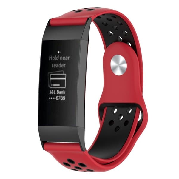 Fitbit Charge 3 flexibelt klockarmband i silikon - Röd / Svart multifärg