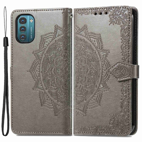 Mandala läder Nokia G11 / Nokia G21 fodral - Silver/Grå Silvergrå
