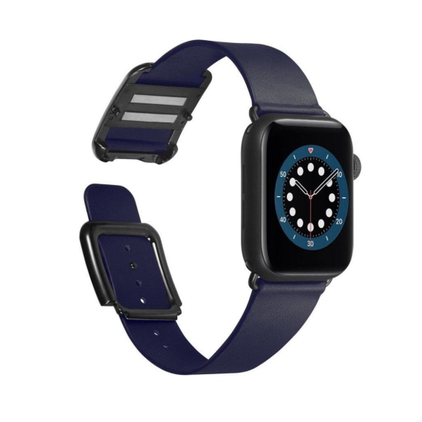 Apple Watch 42mm - 44mm klockarmband i mikrofiberläder + spänne i rostfritt stål - Midnattsblå Blå