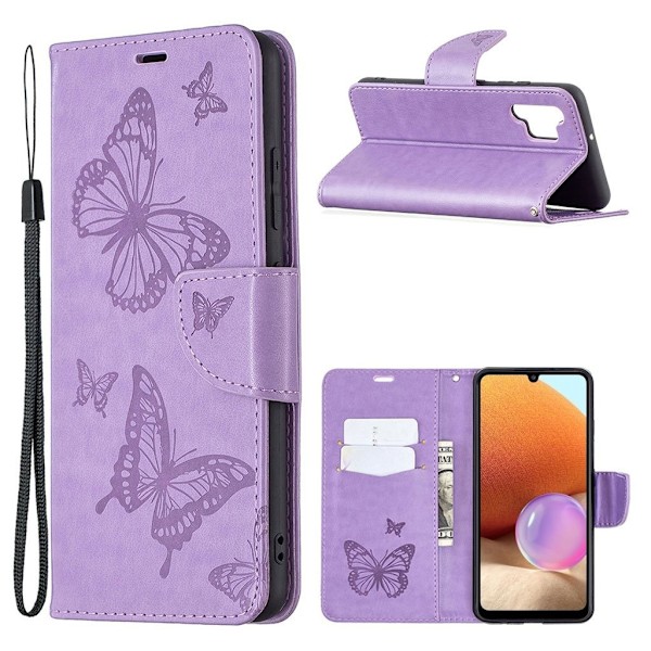 Butterfly läder Samsung Galaxy A32 fodral - Lila Lila