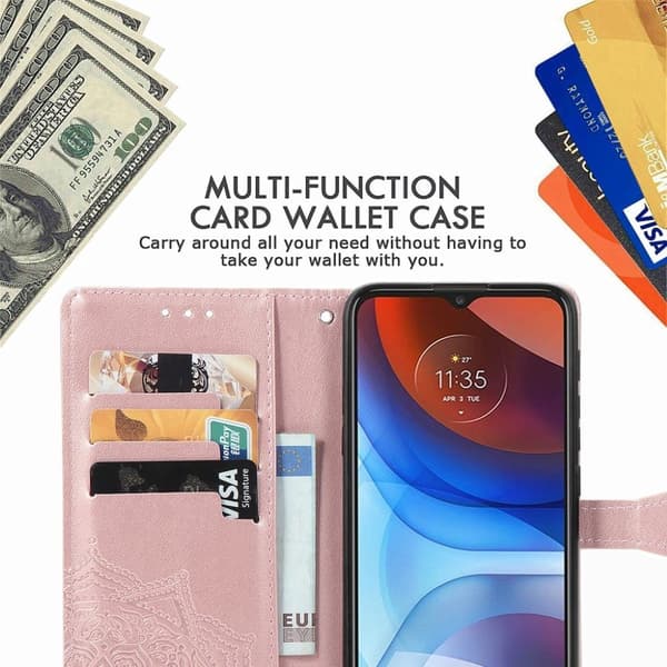 Butterfly Motorola Moto E7 Power Flip Etui - Rødguld Pink