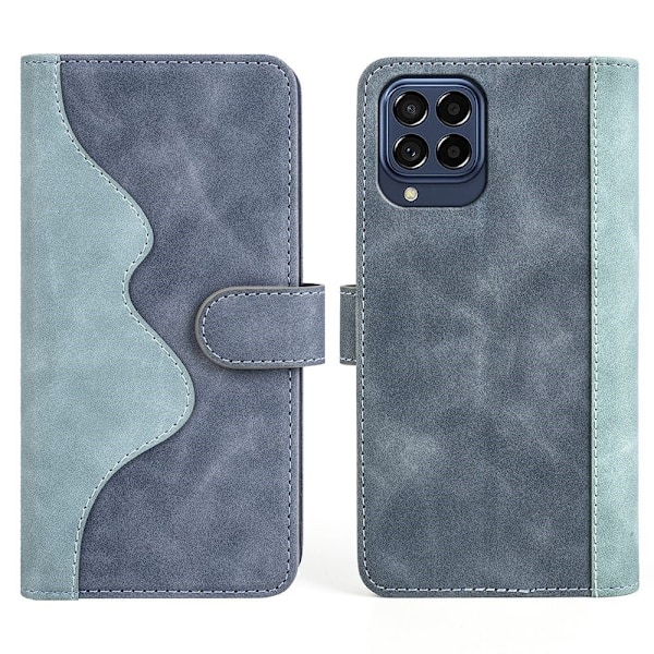 To Farvet Læder Flip Case til Samsung Galaxy M33 5g - Blå Blue