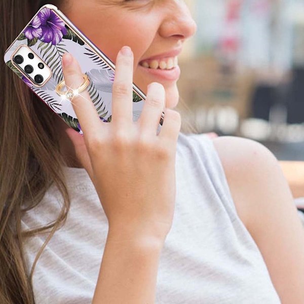 Marmormotiv Samsung Galaxy M32 5G / Samsung Galaxy A32 5G skal - Lila Blommor Lila
