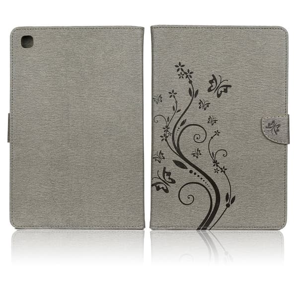 Samsung Galaxy Tab A7 10.4 (2020) aftryk sommerfugl blomster læder etui - grå Silver grey