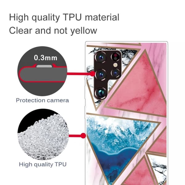 Marble Samsung Galaxy S22 Ultra Etui - Hvit / Blå / Rose Trekant Multicolor