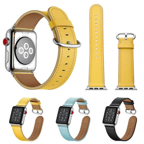 Apple Watch Series 5 44mm elegant ægte Urrem - Gul Yellow