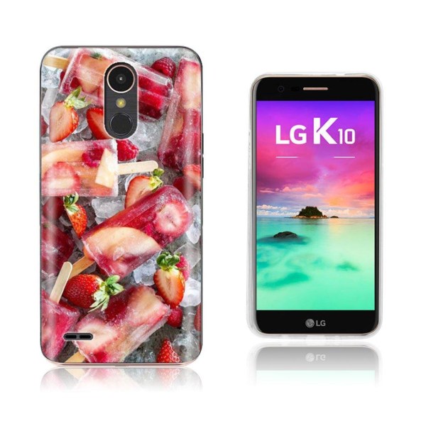LG K10 2017 softlyfit præget TPU-etui - Jordbær Ispinde Red