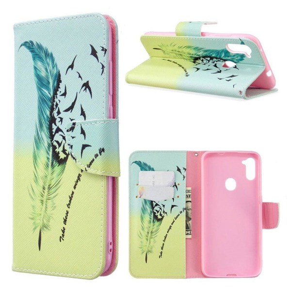 Wonderland Samsung Galaxy A11 / M11 Etui - Fjermønster Multicolor