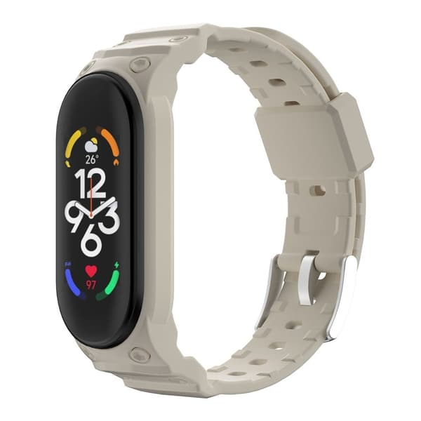 Xiaomi Mi Band 7 / 6 / 5 hihna ja suojus - Beige Silver grey