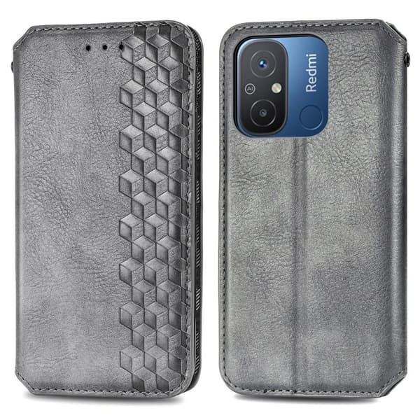 Läder Xiaomi Redmi 12C / Xiaomi Redmi 11A fodral med romb-design - Silver/Grå Silvergrå