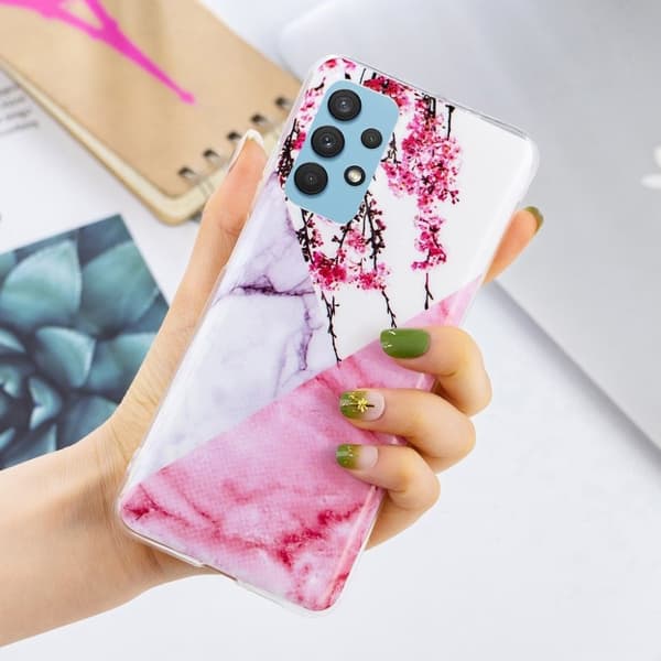 Marmormotiv Samsung Galaxy A32 5G skal - Blommig Marmor Rosa