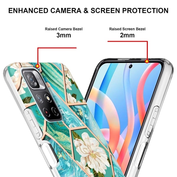 Marble Xiaomi Redmi Note 11T 5G Etui - Blå Blomster Blue