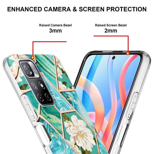 Marmormotiv Xiaomi Redmi Note 11T 5G skal - Blå Blommor Blå