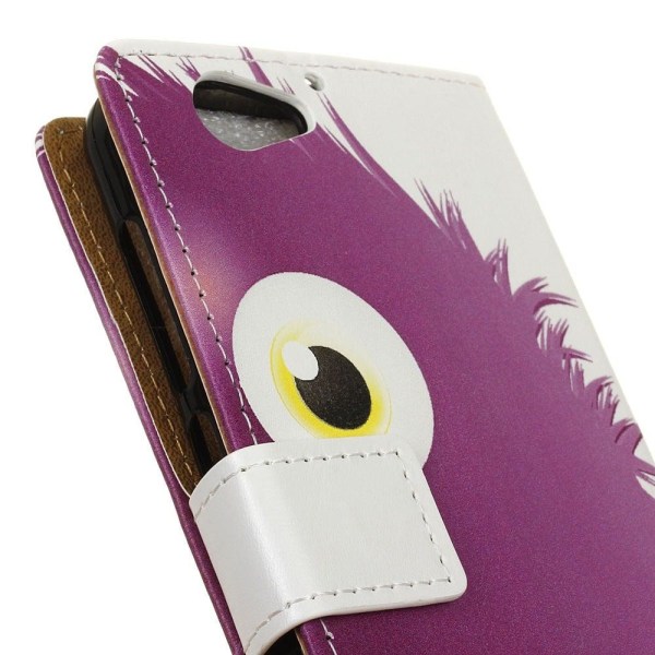 HTC A9s holdbart læder-etui m. kortholder - Lilla monster Purple