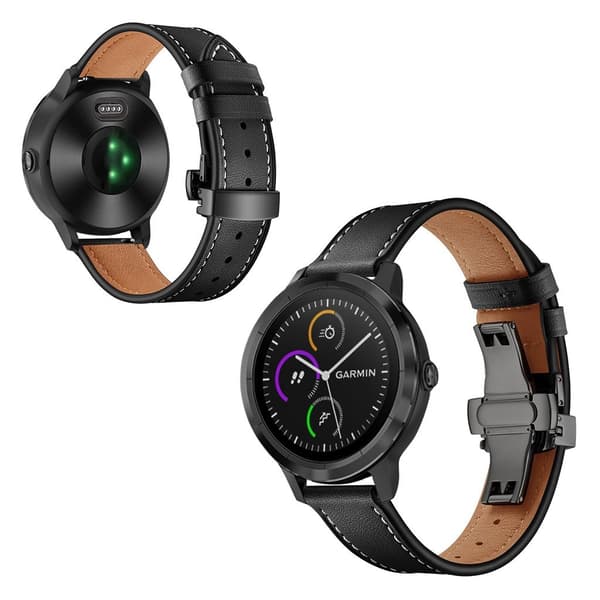 Garmin Vivoactive 3 / Vivomove HR læder Læder Urrem - Sort / Sort Black