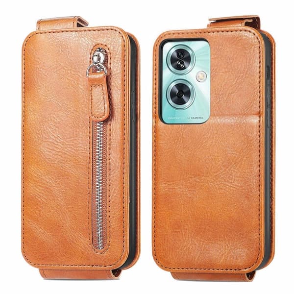 Lodret OnePlus Nord N30 SE flip etui med lynlås - Brun Brown