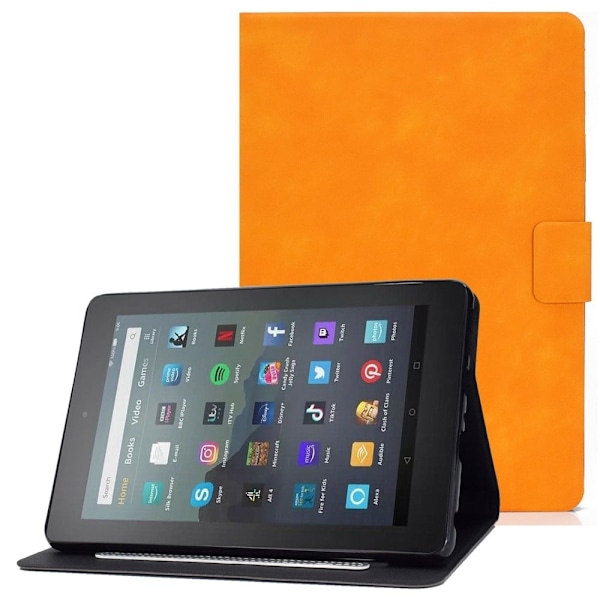 Nahkakotelo jalustalla Amazon Fire 7 (2022) - Oranssi Orange