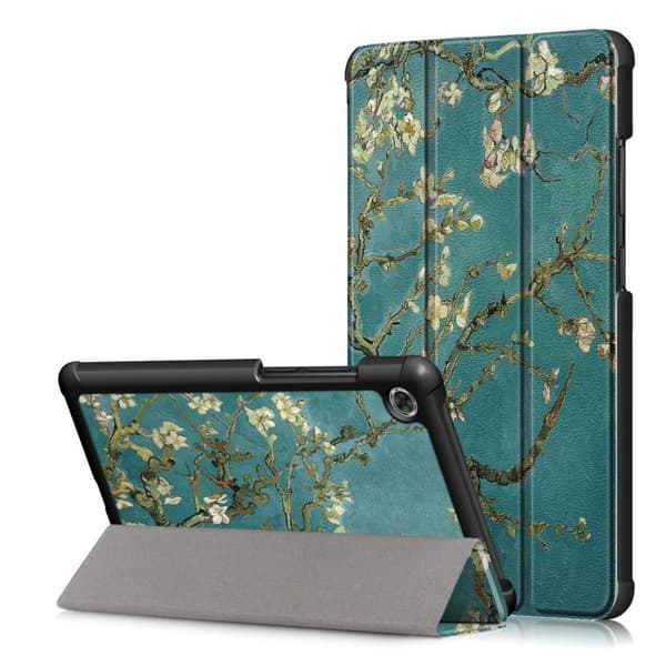 Lenovo Tab M7 mønstret tri-fold lær flip etui - Almond Tree i Blossom Multicolor