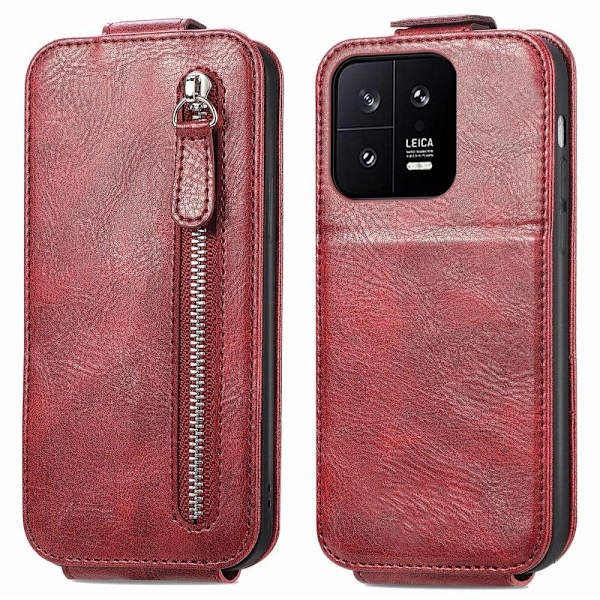Vertical Flip Phone Suojakotelo With Zipper For Xiaomi 13 - Punainen Red