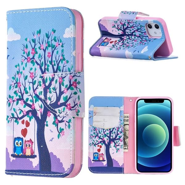 Wonderland iPhone 12 Mini flip kuoret - Pöllö Ja Puu Multicolor