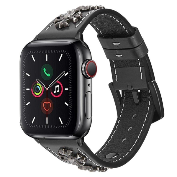 Apple Watch Series 5 / 4 44mm ægte cool cross læderarmbånd - Sort Black