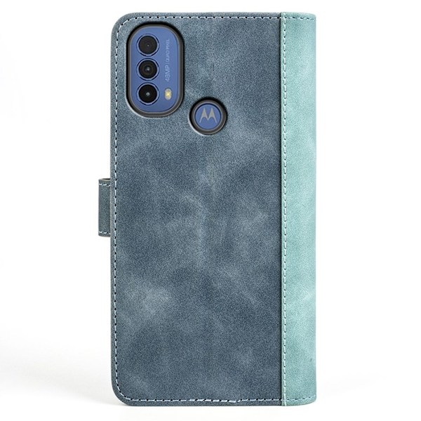 To Farvet Læder Flip Case til Motorola Moto E30 / E40 / E20 - Blå Blue