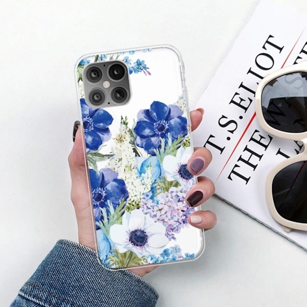 Deco iPhone 12 Pro / iPhone 12 kotelot - Siniset Kukat Blue
