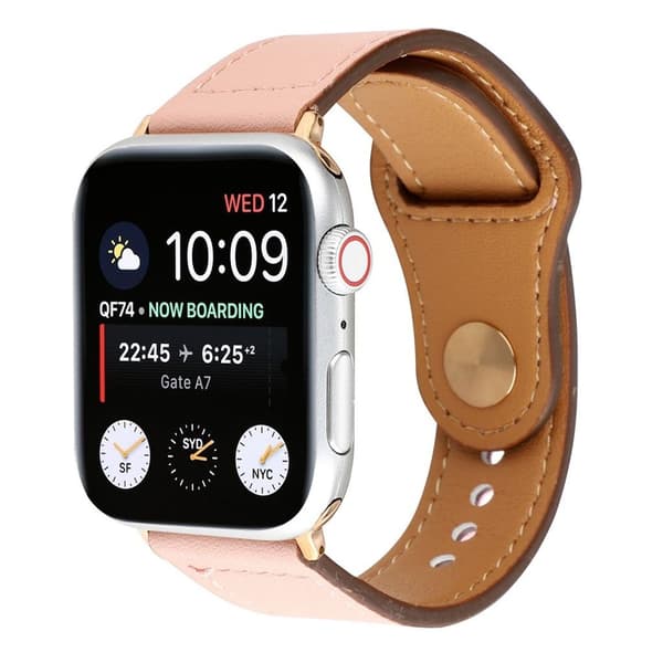 Apple Watch Series 4 44mm ægte læder nitte fastener Urrem - Lys Pink Pink